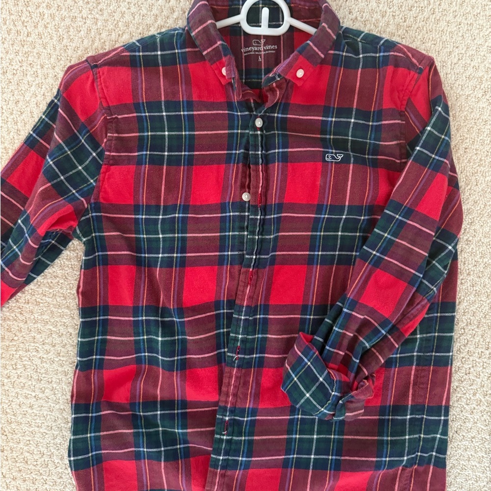 Vineyard Vines Kids Red and Blue Plaid Flannel Shirt